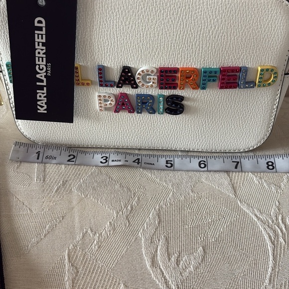NWT Karl Lagerfeld Simone Lunchbox Double zip Crossbody Bag pebble white leather - Picture 10 of 17